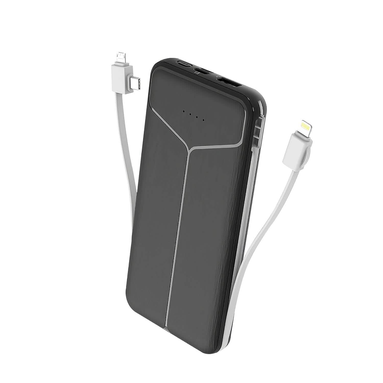 10000mAh Power Bank Portable Charger with US Plug 2 Built-in Cables External Battery Pack