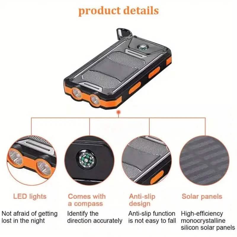 10000mAh Solar Power Bank with Flashlight