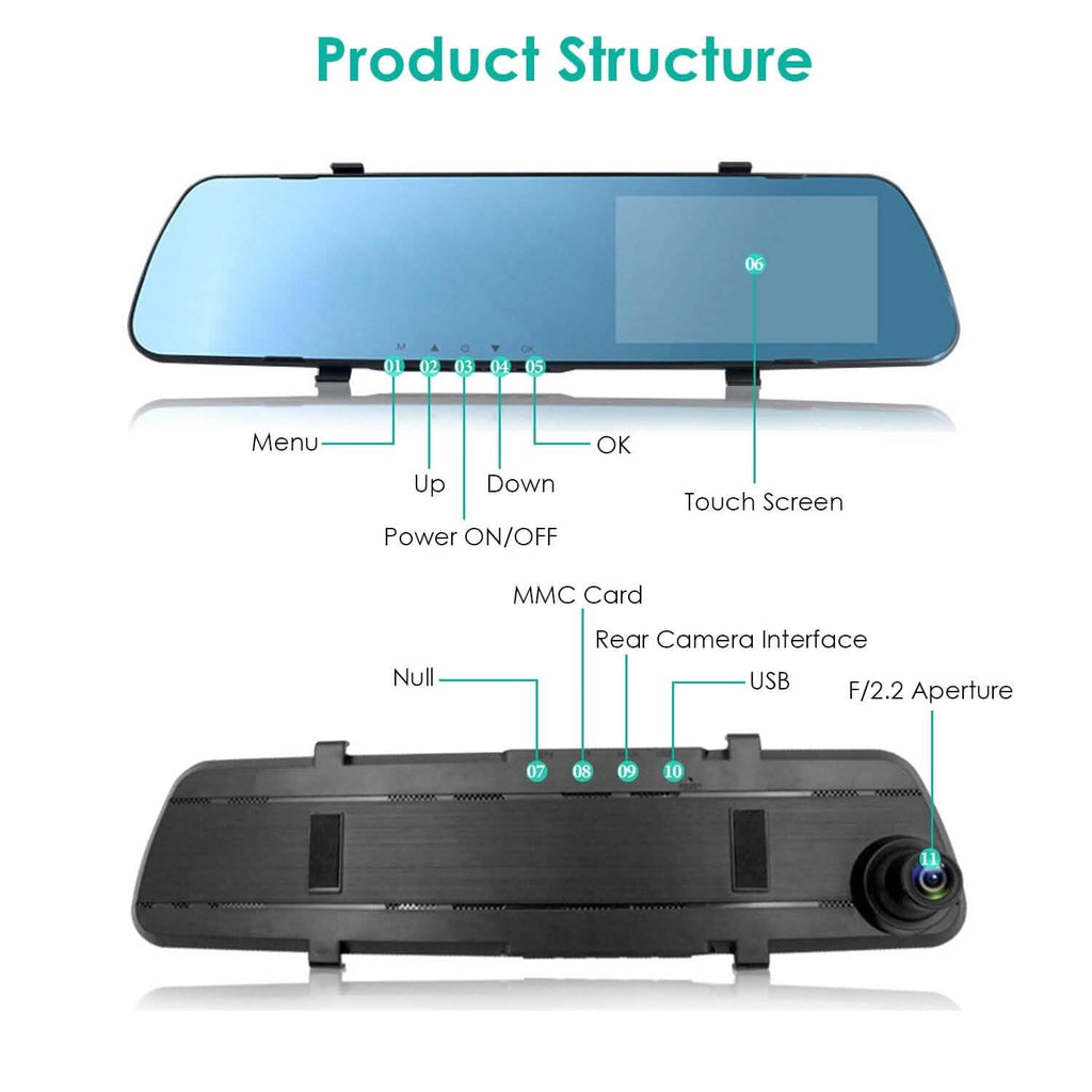 1080P Car DVR 4.3inches Dash Cam with 140° Angle Loop Recording