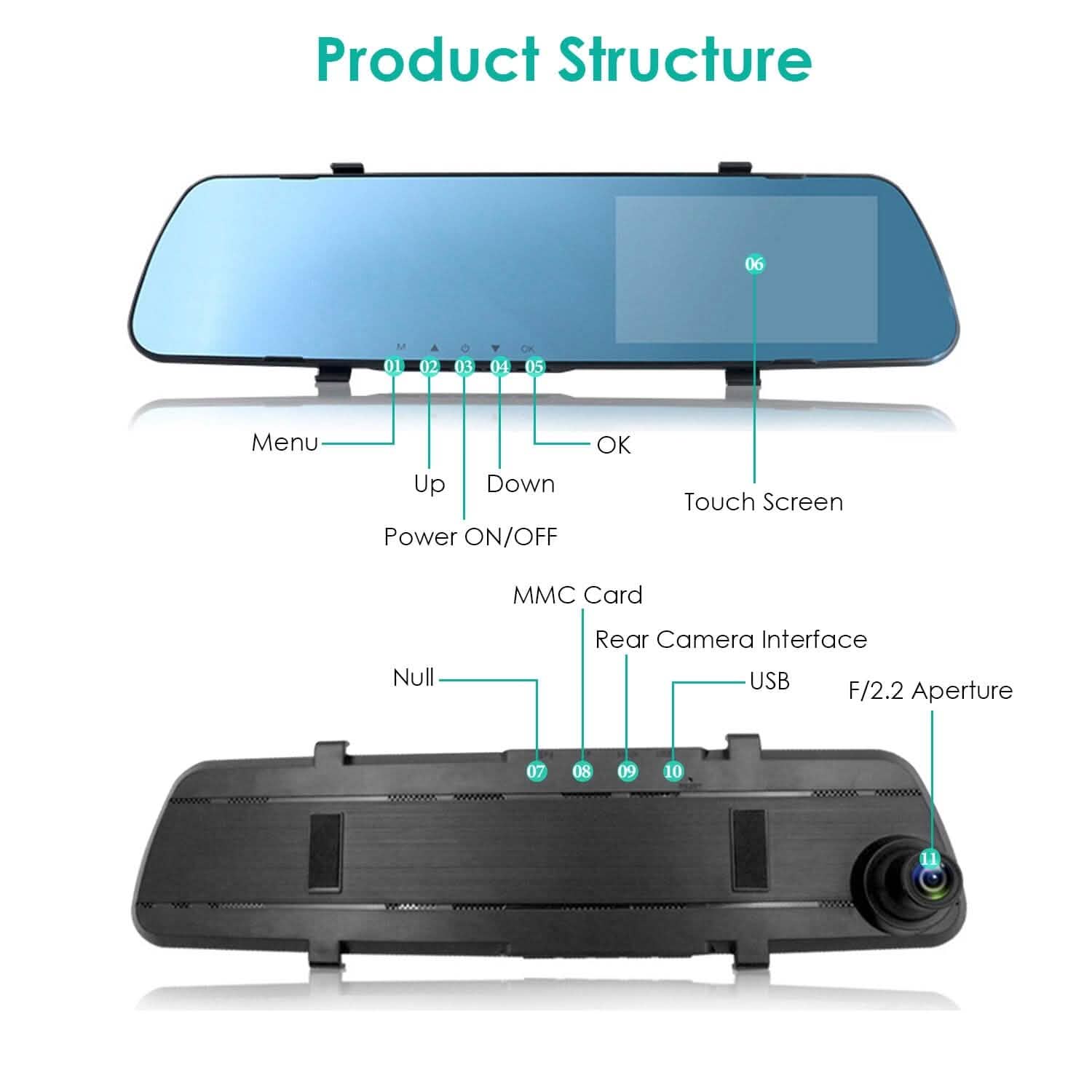 1080P Car DVR 4.3inches Dash Cam with 140° Angle Loop Recording