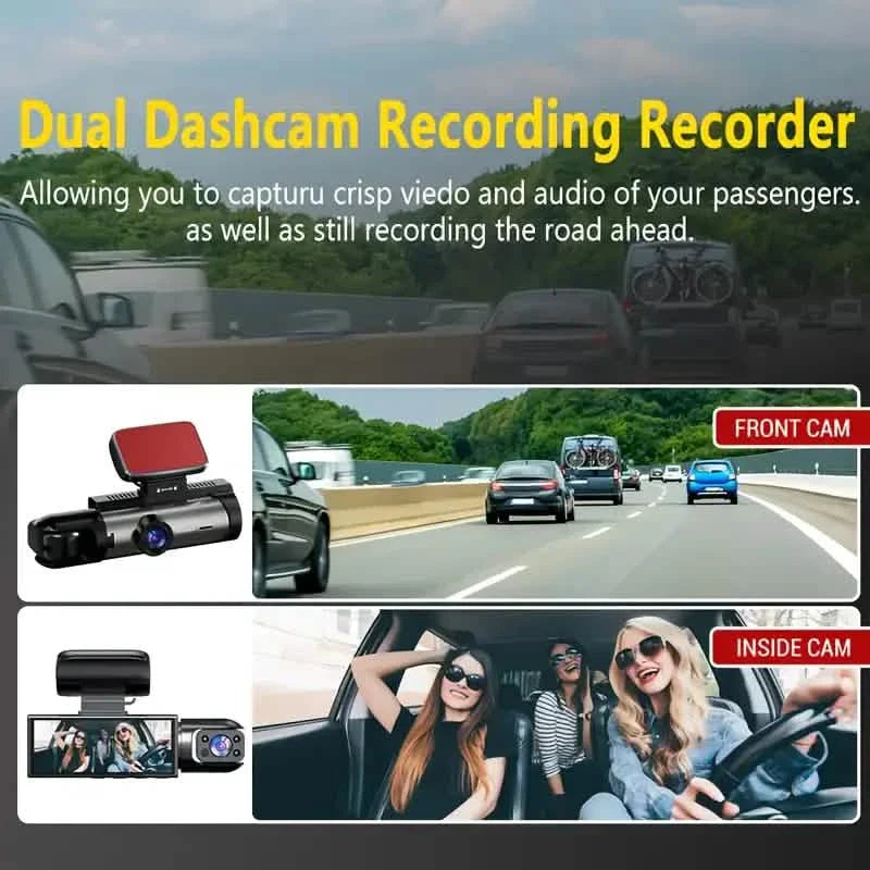 1080P High-Definition Dual Camera Dash Cam for Cars 3.16 Inch IPS Screen GPS and Lane Departure Warning