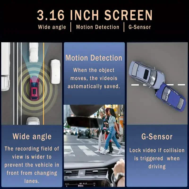 1080P High-Definition Dual Camera Dash Cam for Cars 3.16 Inch IPS Screen GPS and Lane Departure Warning