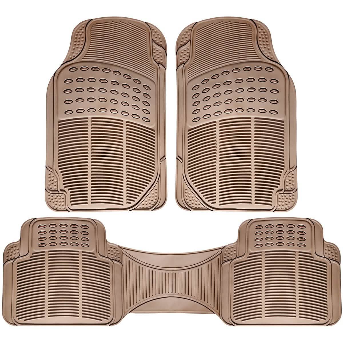 3-Piece: OxGord Car Floor Mats Ridged Rubber Full Set Universal Fit