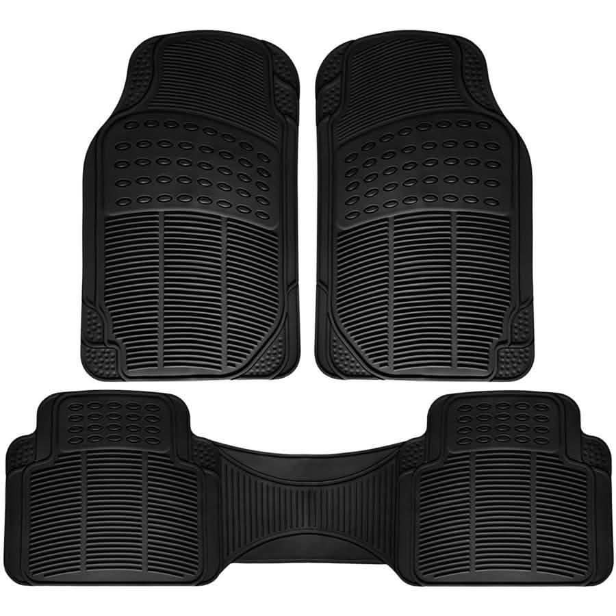 3-Piece: OxGord Car Floor Mats Ridged Rubber Full Set Universal Fit