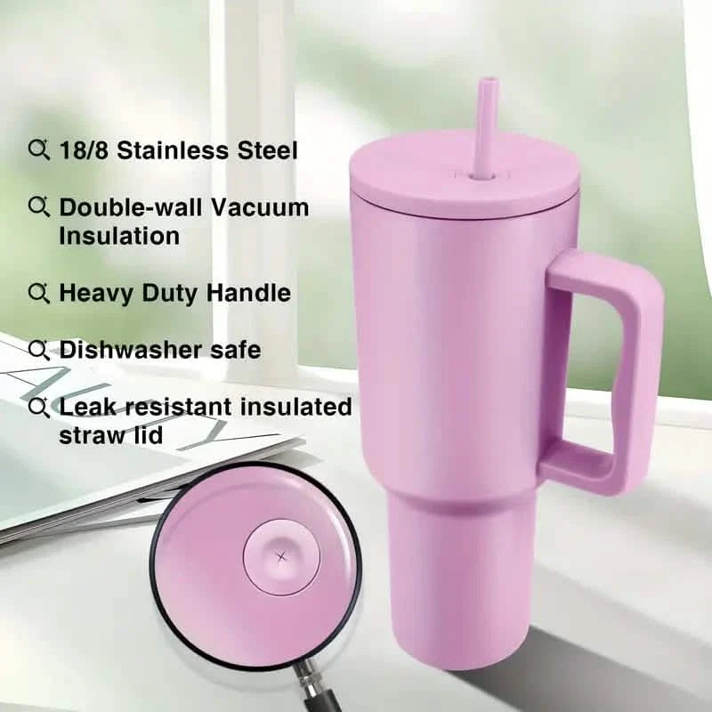 40oz Tumbler with Handle, Lid and Straw Insulated Cup Reusable Stainless Steel