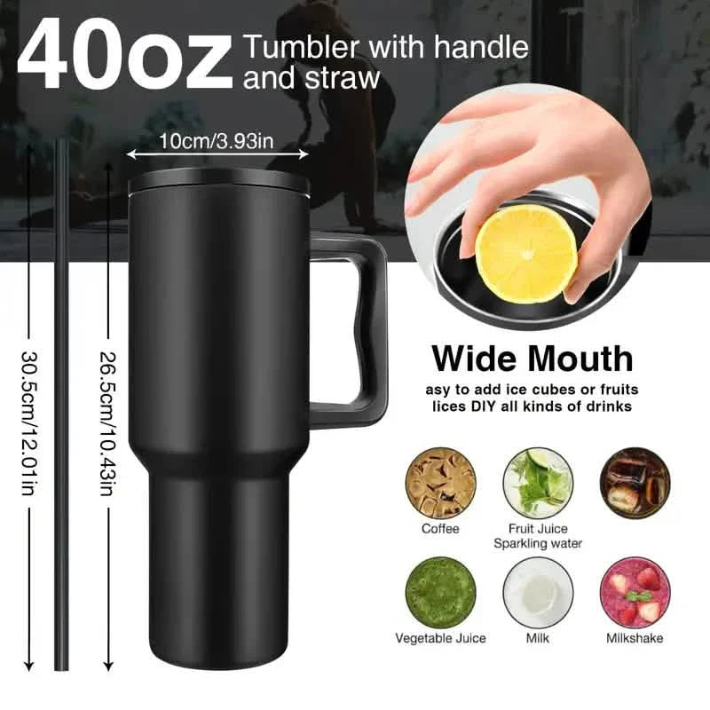 40oz Tumbler with Handle, Lid and Straw Insulated Cup Reusable Stainless Steel
