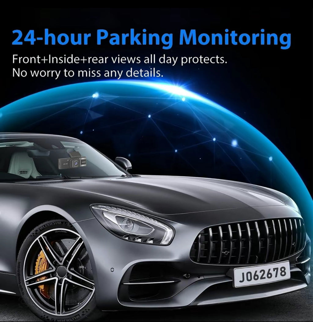 3-Camera Dash Cam – Front, Rear & Inside Car Recorder with WiFi & Night Vision
