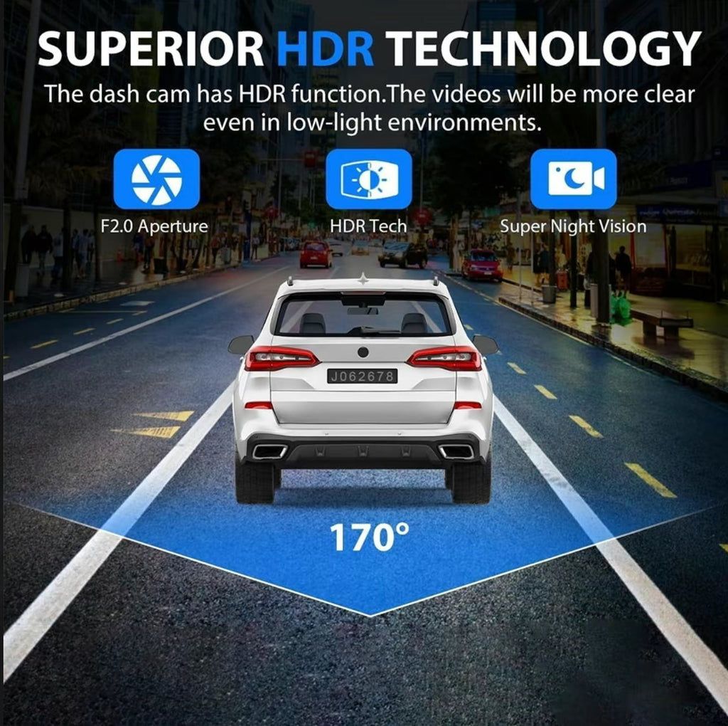 3-Camera Dash Cam – Front, Rear & Inside Car Recorder with WiFi & Night Vision