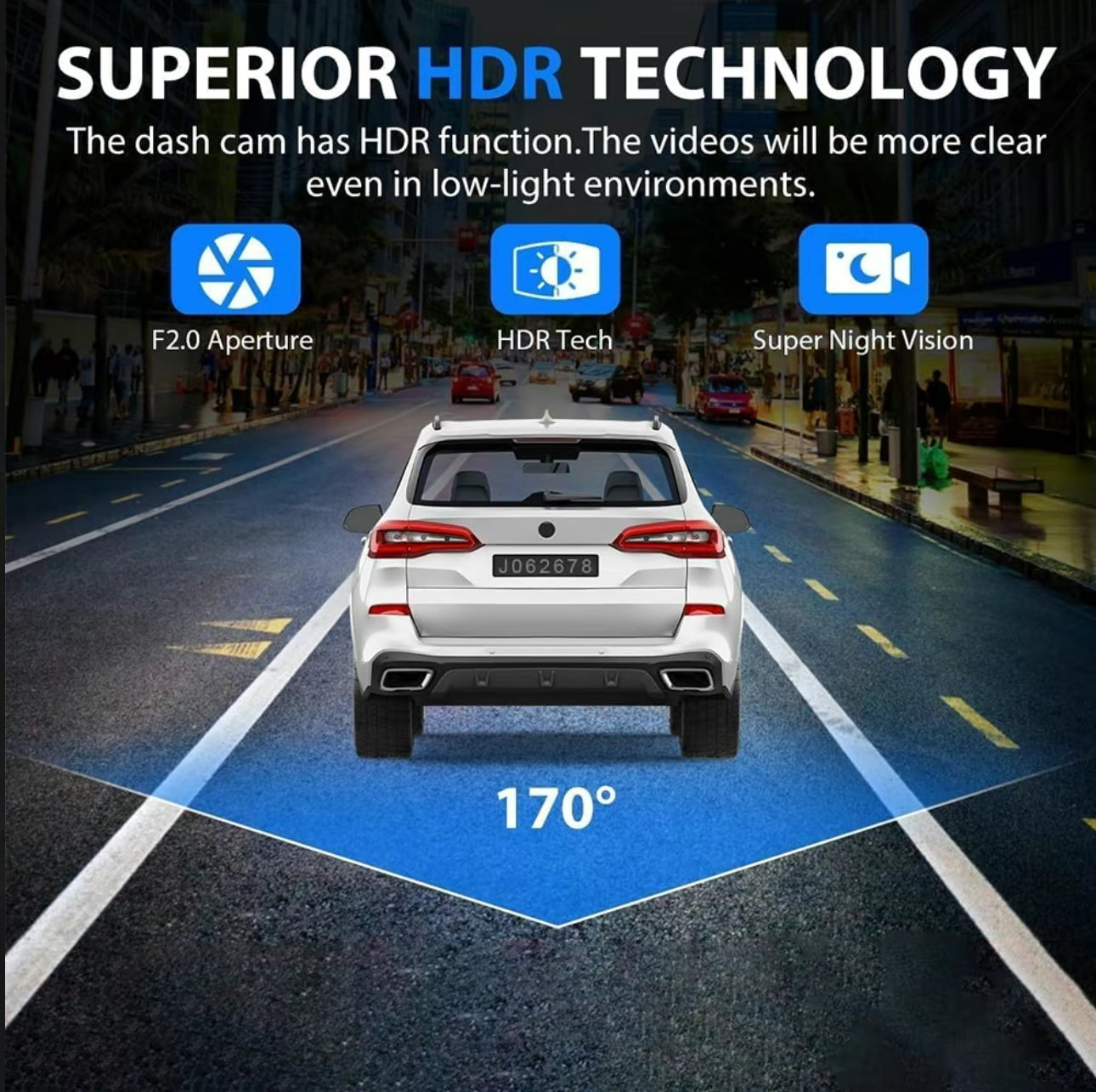 3-Camera Dash Cam – Front, Rear & Inside Car Recorder with WiFi & Night Vision