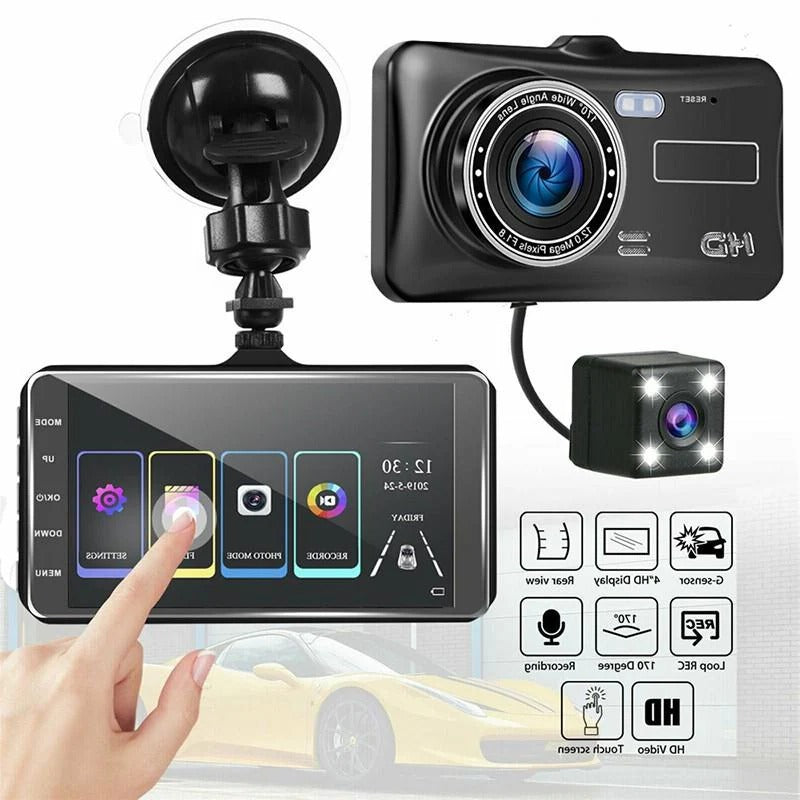 1080P Dual Dash Cam Front & Rear Camera 4" LCD Wide Angle Car DVR