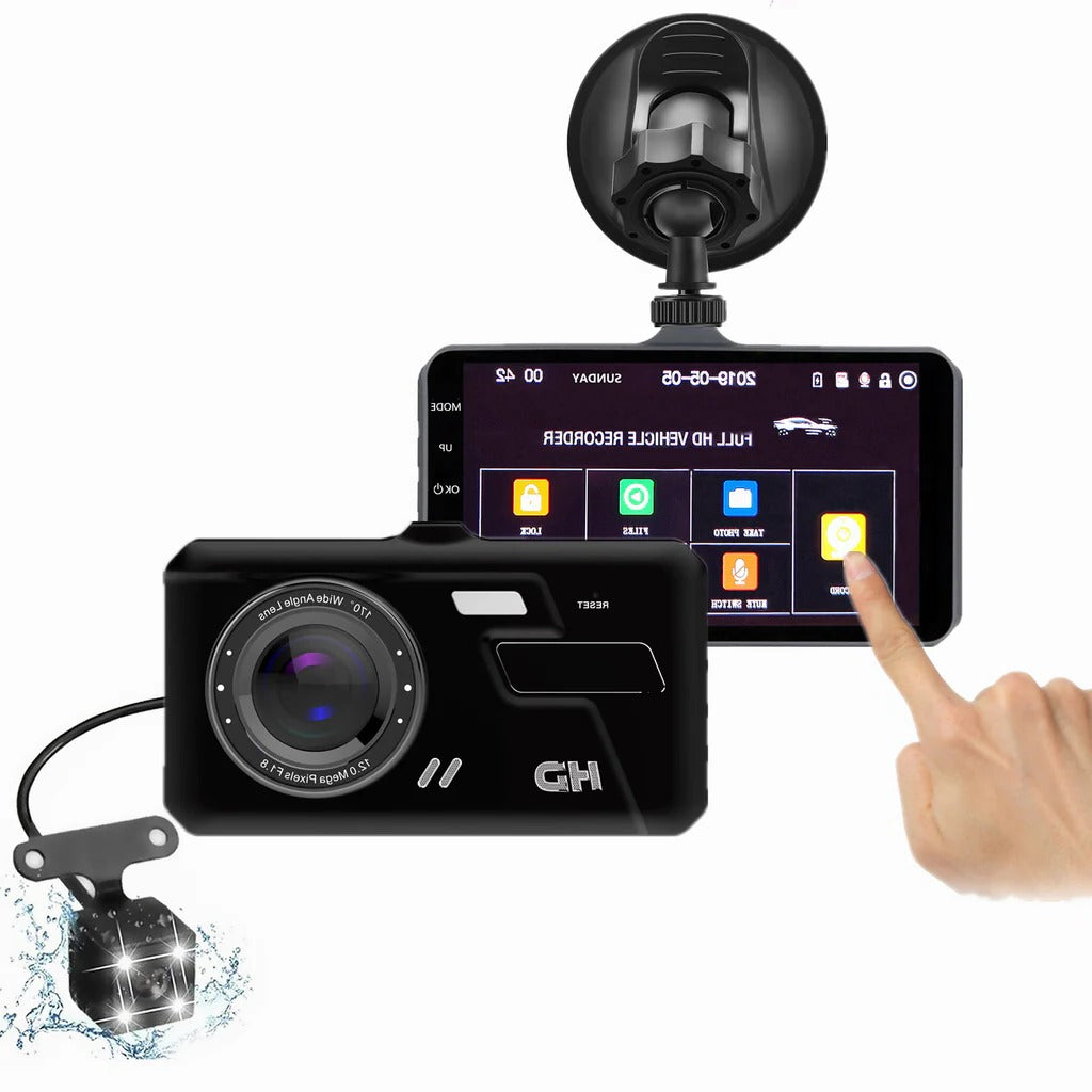 1080P Dual Dash Cam Front & Rear Camera 4" LCD Wide Angle Car DVR