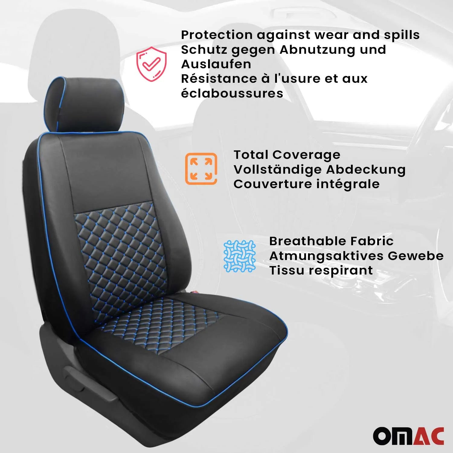 2015-2026 Ford Transit Leather Custom fit Car Seat Cover Black Blue