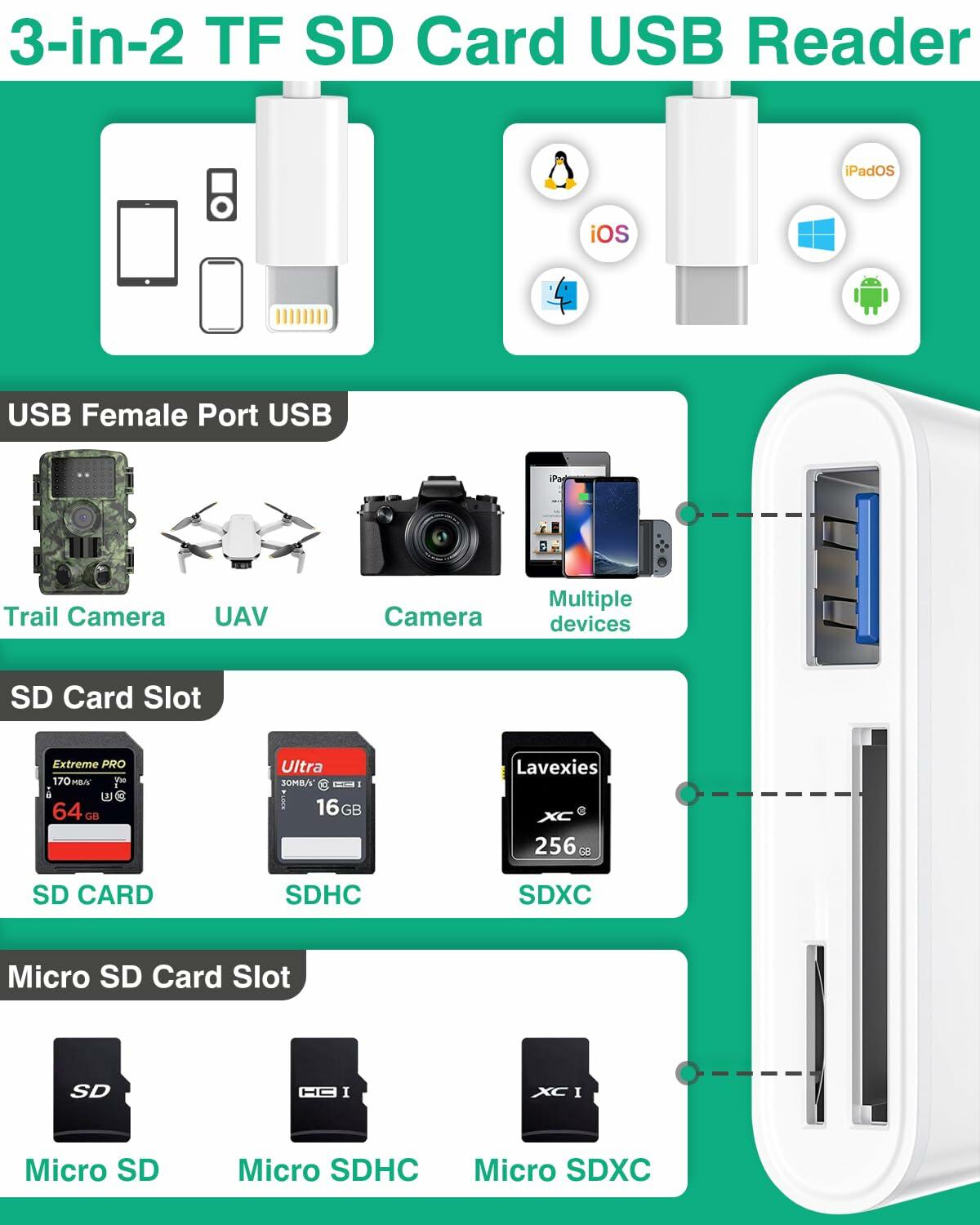 4-in-1 SD/TF Card Reader USB 2.0 Female OTG Adapter Cable