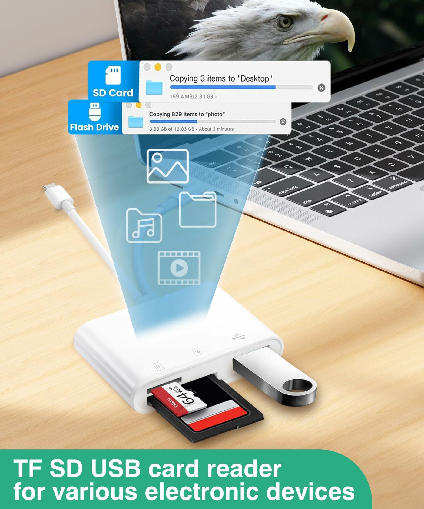 4-in-1 SD/TF Card Reader USB 2.0 Female OTG Adapter Cable