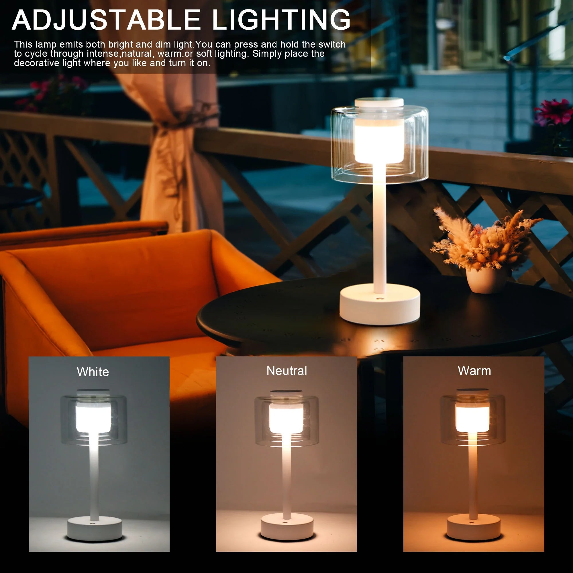 11" H 3-Way Dimmable Rechargeable Lamp